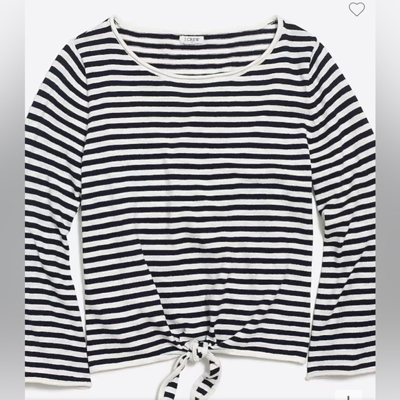 J Crew Navy Striped Boatneck Tie-Front Sweater - Picture 1 of 8